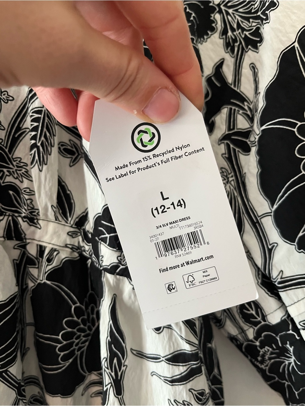 Time and Tru Black and White Floral Maxi Dress - Picture 3 of 4